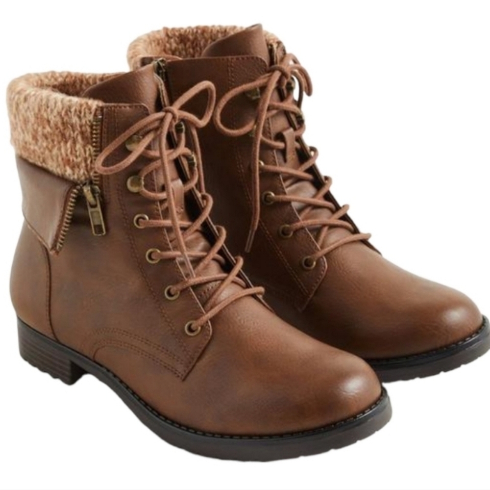 Torrid BROWN Combat Boots Ankle Booties Shoes Vegan Leather Women's 9WW WOMAN'S